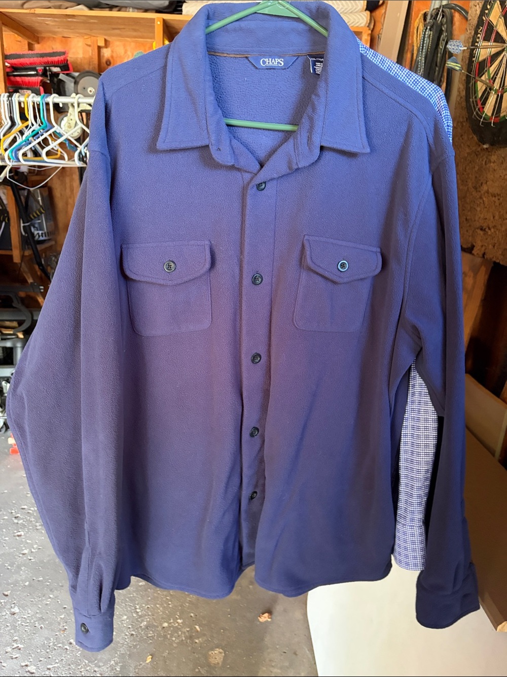 Chaps Men’s fleece Button-Front Shirt shacket - Navy Blue